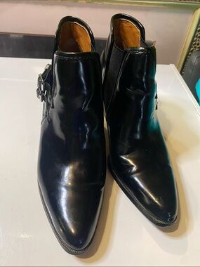 Ann Marino Black Leather Chelsea Monk Ankle Boots